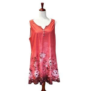 NWT Disamer Sleeveless Sundress / Cover-Up Floral Pattern Pink Red XL